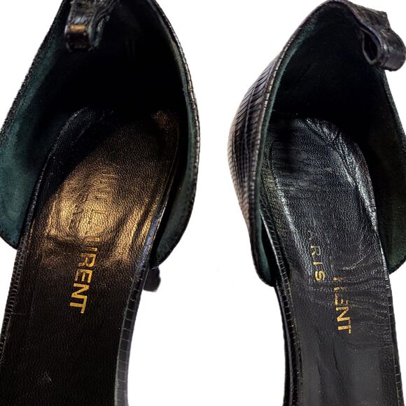 Saint Laurent Black Leather Lizard Open Toe Stiletto Heels, Size EU 35/US 5, GUC - Picture 8 of 10